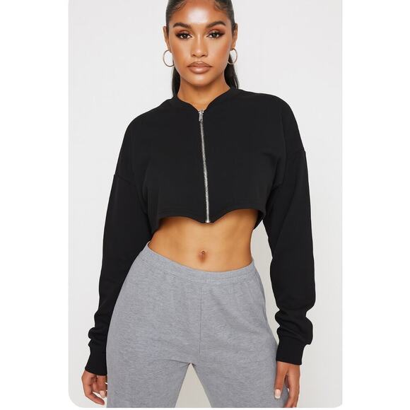 Boohoo Tops - BooHoo brand black long sleeve zip up cropped long sleeve lightweight SZ L